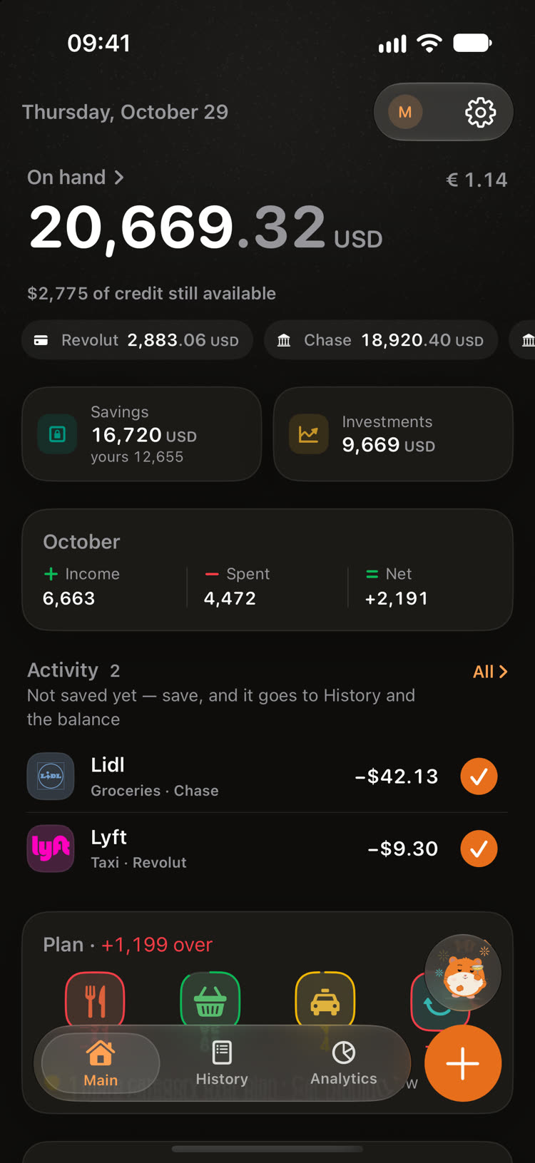 Two purchases in Activity: Lidl and Lyft