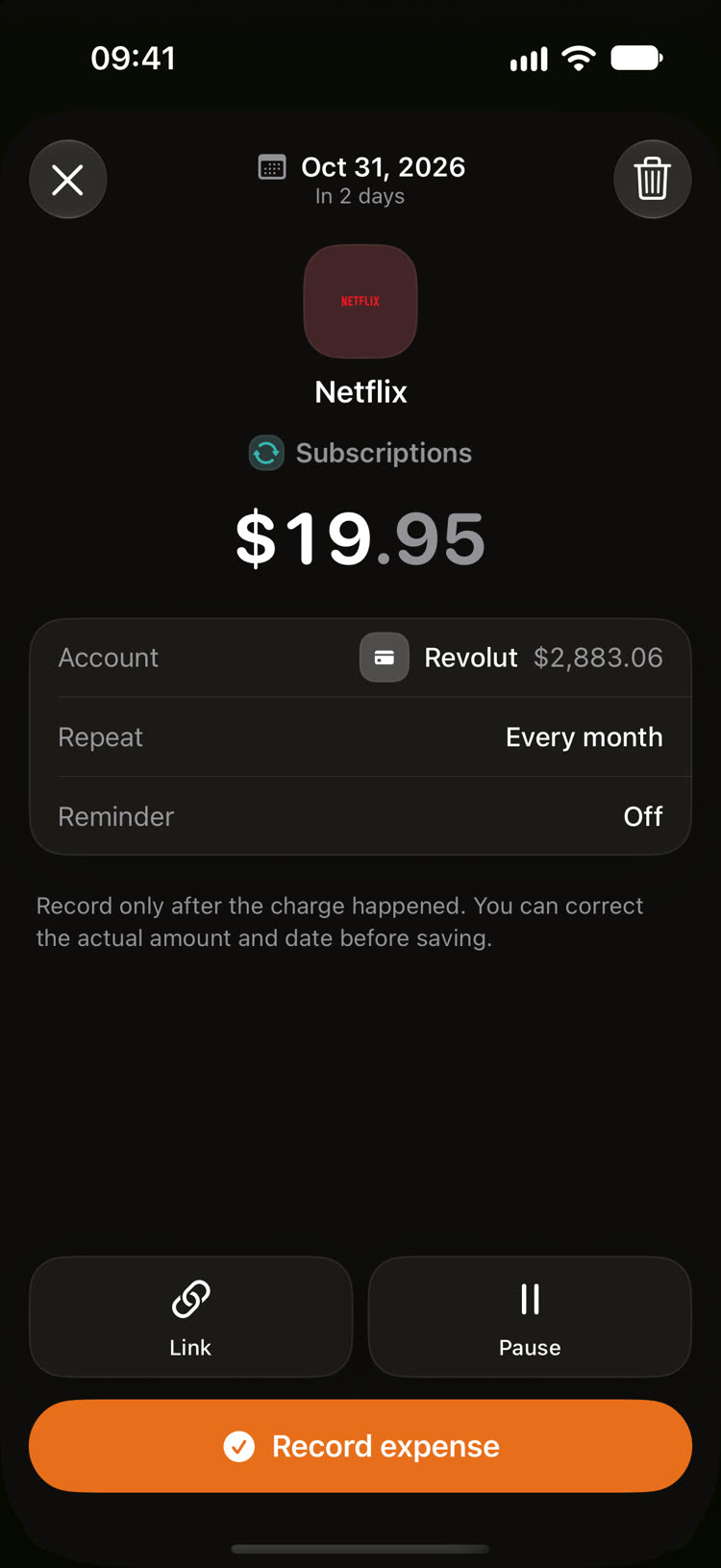 The Netflix payment: amount, account, repeat